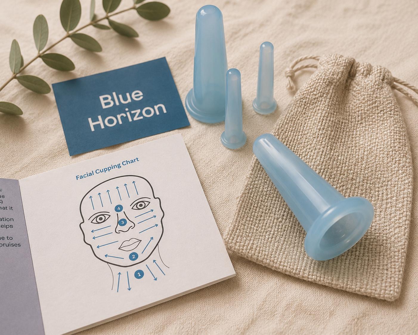 Facial Cupping Wellness Gift Set | Set of 4 Silicone Face and Eye Cups + Complete Guide + Linen Storage Bag + Gift Wrap