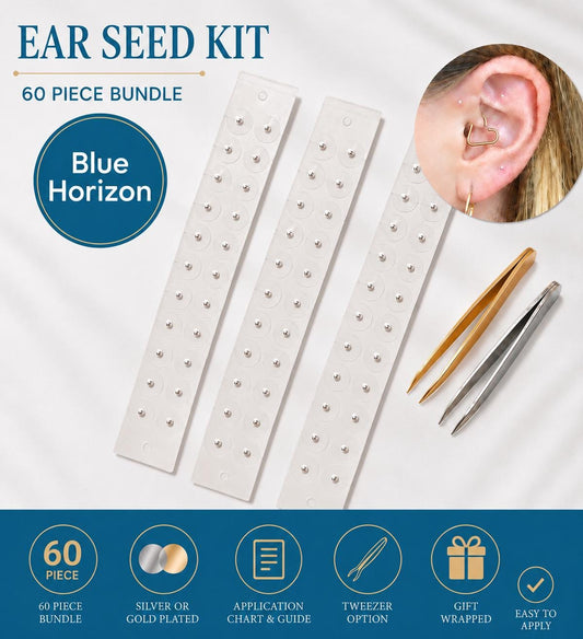 Value Bundle 60pcs Acu Ear Seeds + Mapping Guide + Tweezer| 24K Gold or Silver Plated | Letterbox Gift | Acupressure | Health & Wellness Kit